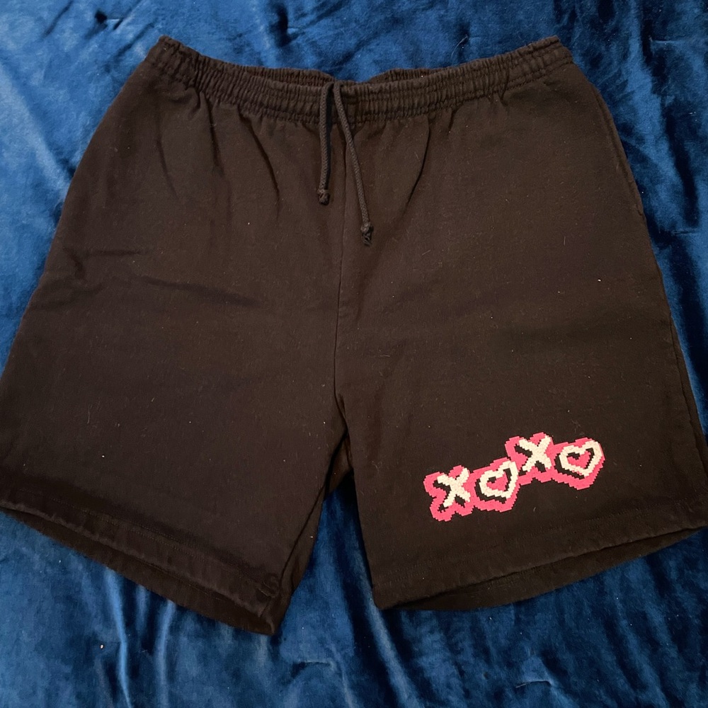 Black Shorts with Pink XO Heart Design